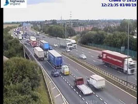 A broken down vehicle has caused traffic on the M62 this afternoon. Picture: Highways England.