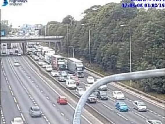 Traffic is building on the M62 near Wakefield after the crash. (Picture Highways England)