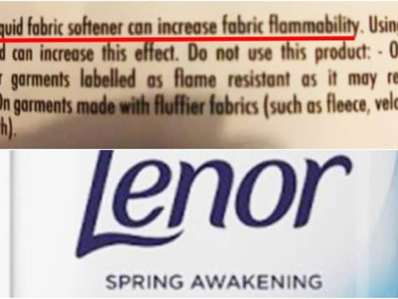 The eagle-eyed mum spotted a warning on the back of the bottle which says not to use it on sleepwear garments which are labelled as flame resistant.