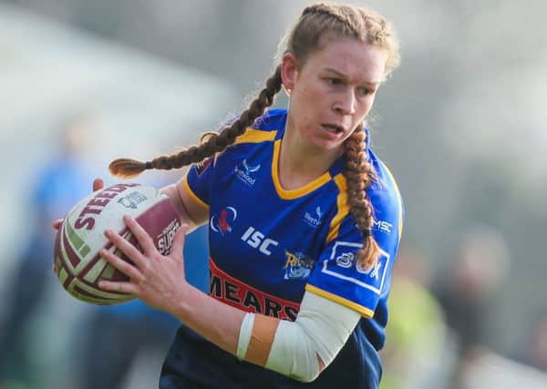 Leeds Rhinos player of the match, Tasha Gaines, scored a hat-trick in the 52-0 win over Featherstone Rovers. PIC: Alex Whitehead/SWpix.com