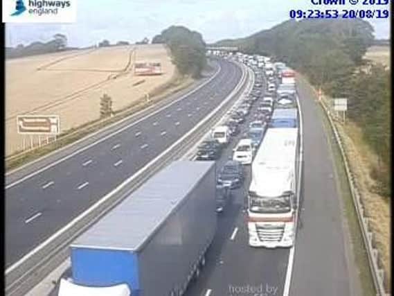 The M62 has been closed between Normanton and Rothwell following a collision this morning. Photo: Highways England.
