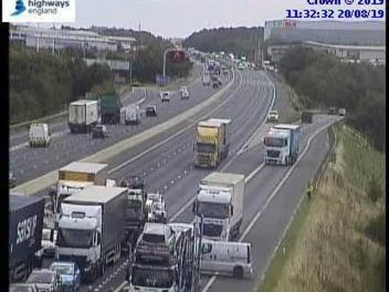 The M62 is expected to remain closed until at least 2pm following a collision between Normanton and Rothwell this morning. Photo: Highways England