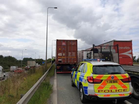 A police officer was prevented from getting to an emergency incident in Yorkshire after a lorry driver decided to take a nap in the hard shoulder. Picture: WYP Roads Policing Unit