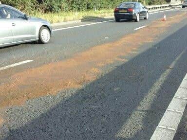 The oil spill on the A1. Photo: Highways England