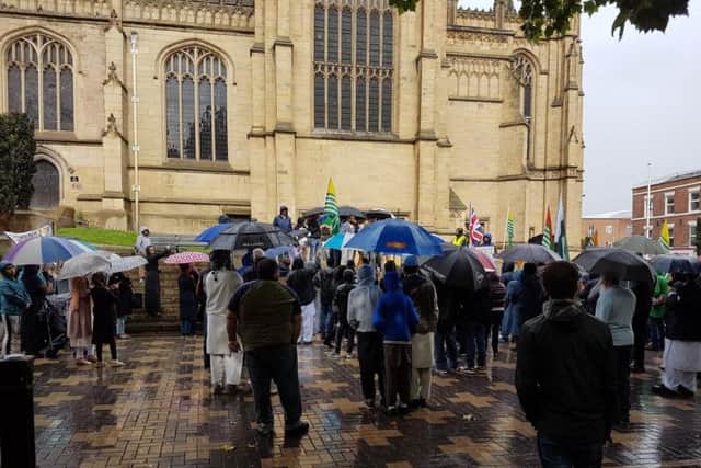 This demonstration took place on Saturday, outside Wakefield Cathedral.