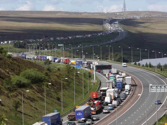 The M62 from Scammonden looking towards Manchester where the smart motoway system will be introduced.