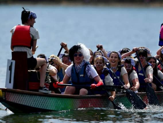 The annual dragon boat race is held at the park every year.