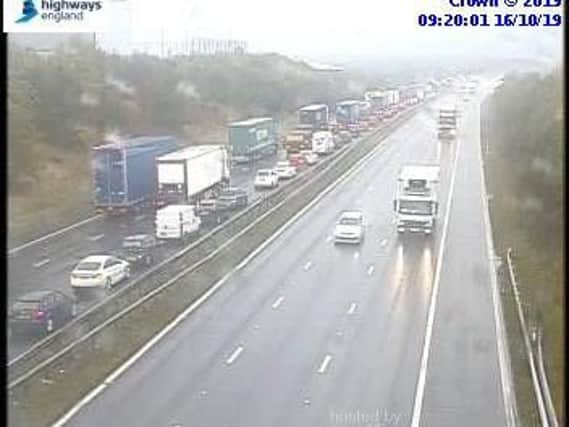Motorists are facing delays of up to 75 minutes on the M62 at Wakefield this morning while emergency repairs are carried out. Photo: Highways England