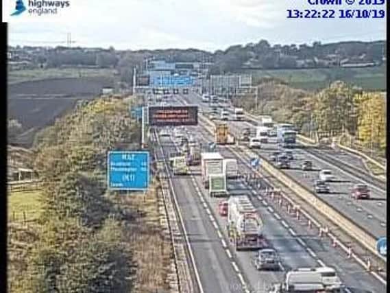 Two lanes of the M62 at Wakefield are to remain closed throughout the day after a serious defect was identified in the carriageway. Photo: Highways England.