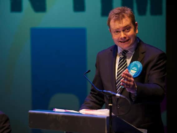 Conservative candidate Antony Calvert pleads his party's case to assembled students. Photo: Dean Atkins