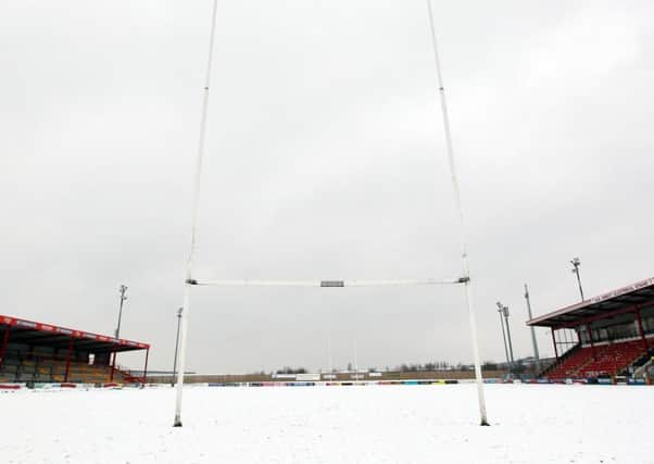 Dewsbury RLFC pitch covered in snow