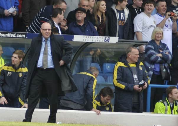 Brian McDermott on the sidelines in his first match in charge of Leeds United against Sheffield Wednesday. Picture: IAN HARBER