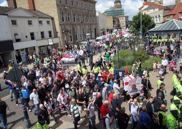 BOMBERS' TARGET The EDL rally in Dewsbury last summer.