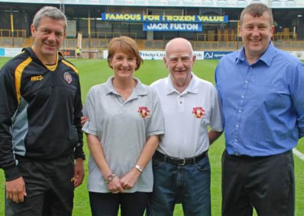 Castleford Tigers head coach Daryl Powell with commercial manager Richard Pell, Yorkshire Pride owner Lesley Dawson and her father, Brian Davidson, a lifelong Castleford fan.