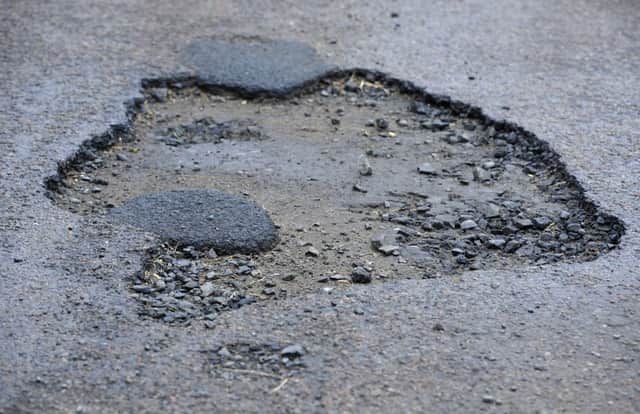 Pothole on the road near Bolton, Northumberland