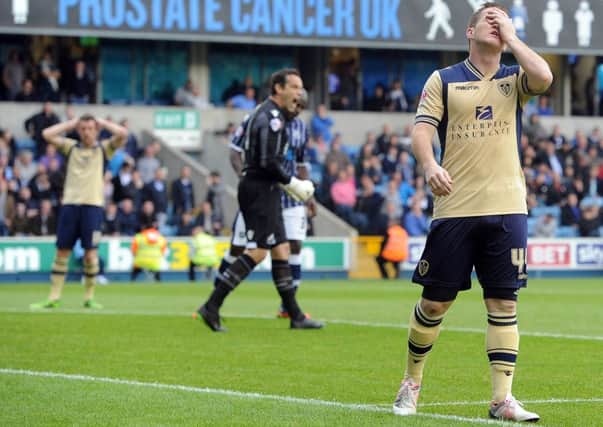 Ross McCormack cannot believe it as he misses goal for Leeds United at Millwall.