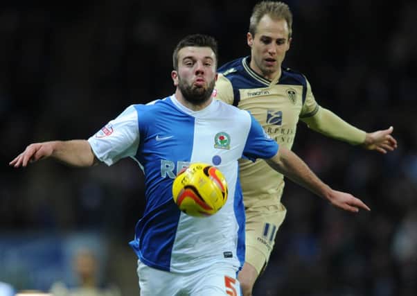 Luke Varney up against Blackburn's Grant Hanley on his return to the Leeds United side.