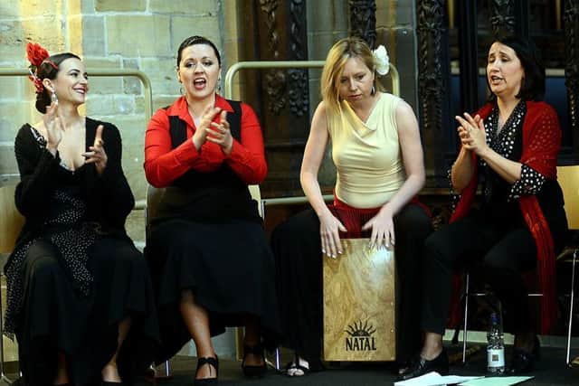 International Women's Day event held inside Wakefield Cathedral.
Pictured: Flamenco Diez.
w309g410