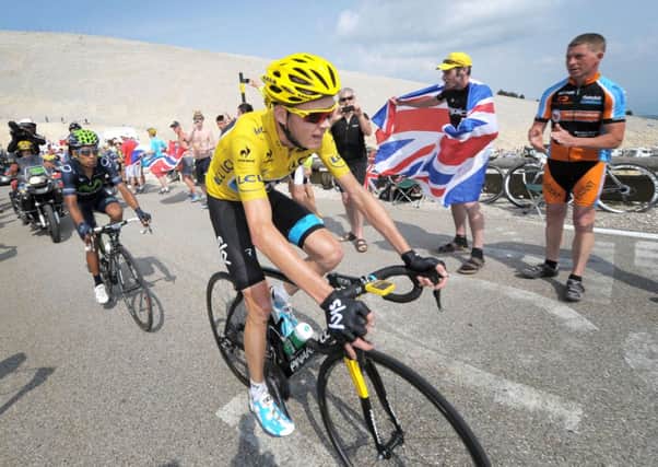 Team Sky's Chris Froome leads Movistar's Nario Quintana just over 1km from the finish during Stage Fifteen of the 2013 Tour De France at the summit of Mont Ventoux in the Alps. PRESS ASSOCIATION Photo. Picture date: Sunday July 14, 2013. Photo credit should read: Tim Ireland/PA Wire