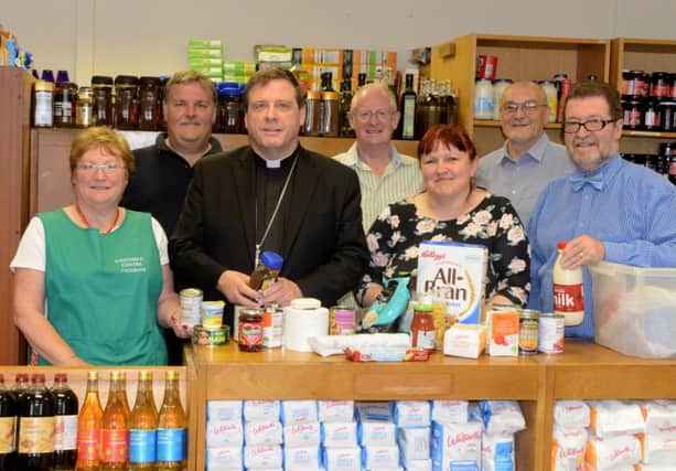 The bishop of the Wakefield Tony Robinson, visiting the Westfield Centre food bank to express his support.  (p611b421)