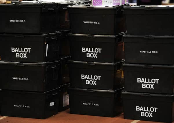 4th May 2012. District Council Elections and Mayoral Referendum vote counting at Thornes Park Athletics Stadium, Wakefield. Ballot boxes.