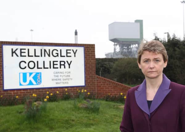 MP Yvette Cooper outside  Kellingley Colliery.