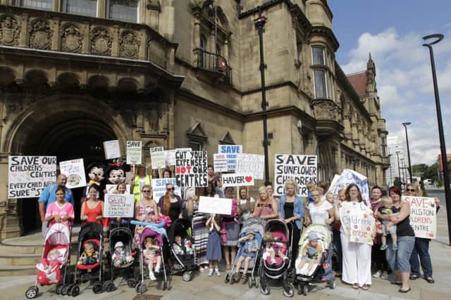 Protest outside county hall, Wakefield against plans to close children's centres in the Wakefield district.