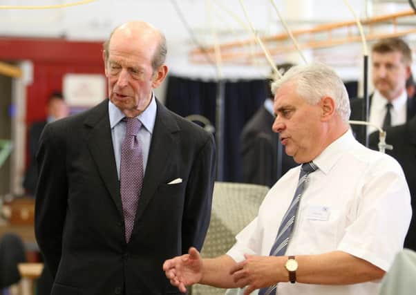 HRH The Duke of Kent visiting Double Two shirt company  in Wakefield to present The Queen's Award