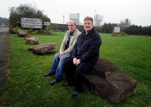 Keith Poulson and Keith Hartshorne outside Kellingley Colliery.