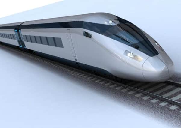 Computer-generated visuals of a high speed train.