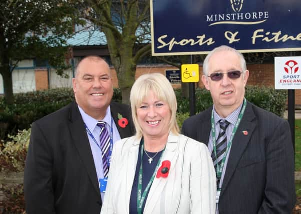 Minsthorpe Community College has been chosen as the site for the new £5m swimming pool for the Hemsworth/South Elmsall area.
Ray Henshaw, Minsthorpe Principal, Coun Jean Askew (ward member) and Coun Les Shaw (cabinet member)