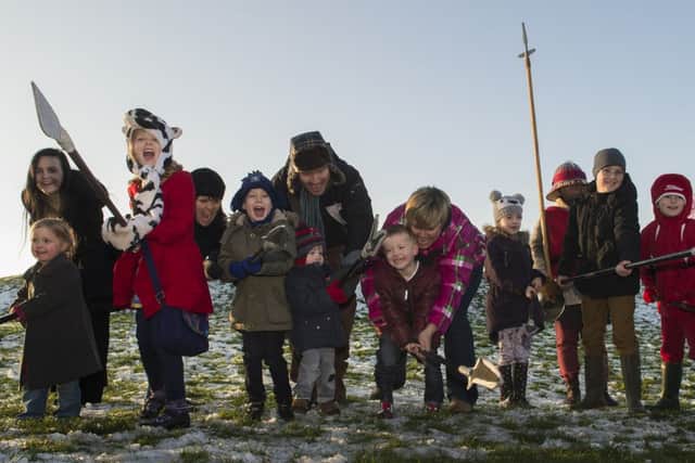 Picture by Allan McKenzie/YWNG - 281214 - Press - Sandal Castle Open Day, Sandal Castle, Sandal, Wakefield, England - Children are given training lessons in the old arts of the medieval battlefield.