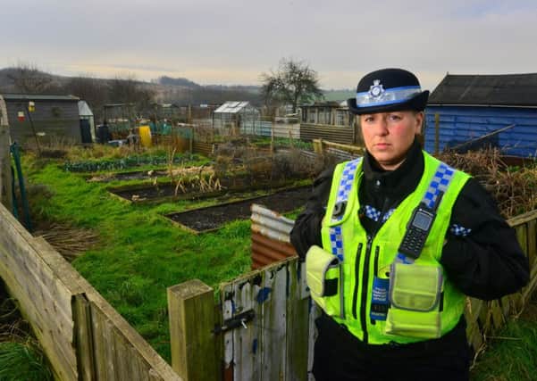 PCSO Natalie Towning at the Ackworth alloments. About seven or eight allotments have been broken into over the weekend. (P522A504)