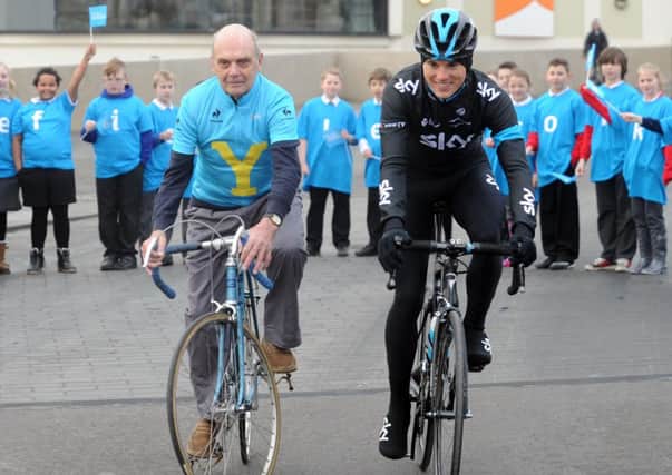 Launch of the Tour of Yorkshire Cycle Route at the Bridlington Spa..Sky Cyclist Ben Swift  and Brian Robinson at the launch..SH10012039d..21st January 2015 ..Picture by Simon Hulme