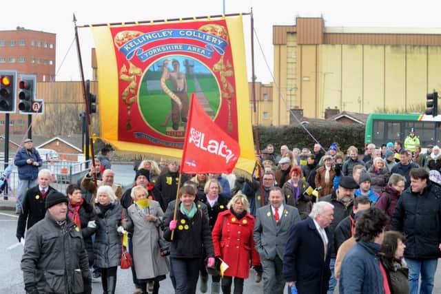 Marching to save  Kellingley Colliery, Knottingley.....SH100120360t..31st January 2015 ..Picture by Simon Hulme