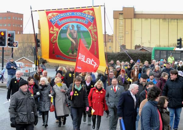 Marching to save  Kellingley Colliery, Knottingley.....SH100120360t..31st January 2015 ..Picture by Simon Hulme