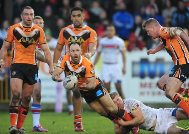 Castleford Tigers half-back Luke Gale looks to pass the ball against Wakefield Wildcats.
