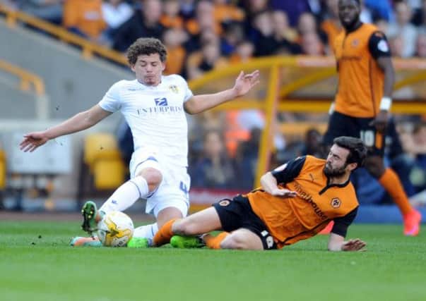Kalvin Phillips gets stuck in on his debut for Leeds United against Wolves.