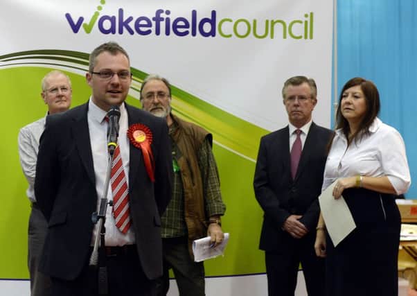 Newspaper: Express & Reporter Series.
Story: 2015 Local election count, Thornes Park Stadium, Wakefield, West Yorkshire.
Ryan Case (Labour) takes the Wakefield West seat.
Photo Date: 08/05/15
Photo Ref: AB027e0515