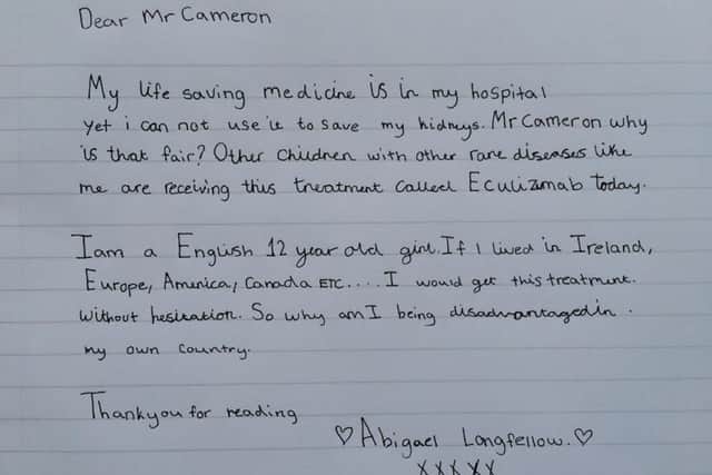 Abi Longfellow wrote a letter to David Cameron asking for help.
