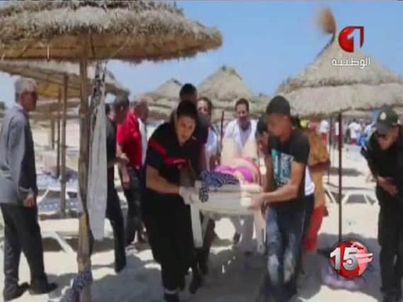 The immediate aftermath of the Sousse beach attack. Picture: Tunisia TV1