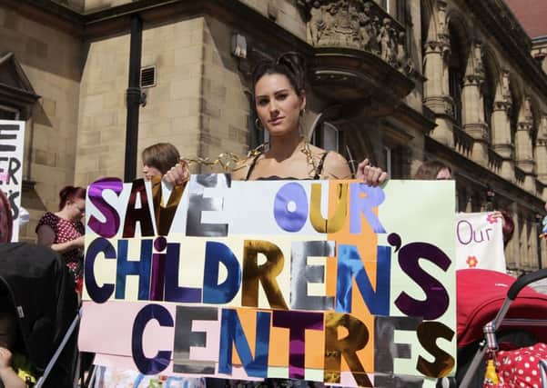 Protest outside county hall, Wakefield against plans to close children's centres in the Wakefield district.