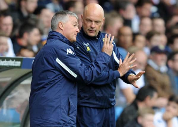 Leeds United head coach Uwe Rosler and his assistant, Rob Kelly.