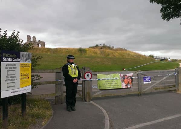 Police at Sandal Castle after reports of a serious sexual assault.