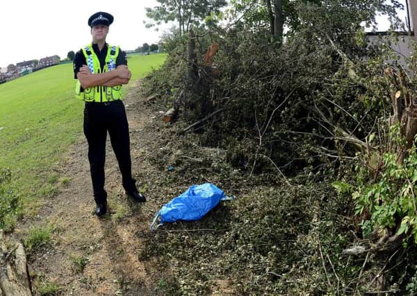 Newspaper: Hemsworth Express. Story: The remains of a den used by local youths to gather and take drugs. The den, on South Elmsall recreation ground, has been cut down, as police and the local council get tough on where people are starting to gather. Photo date: 11/08/15 Picture Ref: AB170a0815