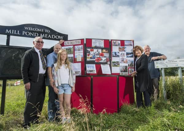 Picture by Allan McKenzie/YWNG - 25/08/15 - Press - Featherstone WW1 Memorial - Huntwith Lane, Featherstone, England - Cllr John Wright with Cllr Steve Vickers, Harriet Vickers-Pearson & Cllrs Margaret & Graham Isherwood.
