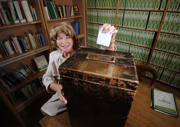 Coun Denise Jeffery pictured with the First secret ballot box at Pontefract Museum..SH10014260b..7th September 2015 Picture by Simon Hulme