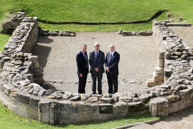 Work starts on £3.5m restoration scheme at Pontefract Castle. Coun Les Shaw, Wakefield Council's cabinet member for culture, leisure and sport, Coun Clive Tennent and Charles Aneley chairman of William Anelay Ltd, York