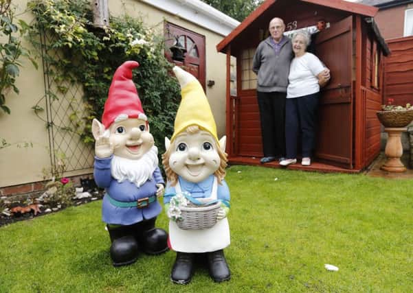 Maureen and Stanley Cook from Pontefract have two gnomes George and Gladys in their garden. The family held a wedding ceremony for them in August then the gnomes disappeared while the couple were on holiday. Pictures appeared on Facebook from an account set up in Gladys' name showing the gnomes at the airport and on a beach. They have just returned with presents for the couple.
