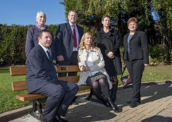 Picture by Allan McKenzie/AMGP.co.uk - 09/10/2015 - Press - Christi & Bobby Shepherd Bench - Queen Street, Horbury, England - The bench commemorating Christi & Bobby Shepherd was unveiled by their parents Neil Shepherd & Sharon Wood with Judith Reece, Paul Wood, Mary Creagh & Janet Holmes.